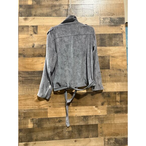 Light Gray- Suede / Faux-Suede -Zip Jacket with Belt-Size 2x Women - Picture 3 of 9